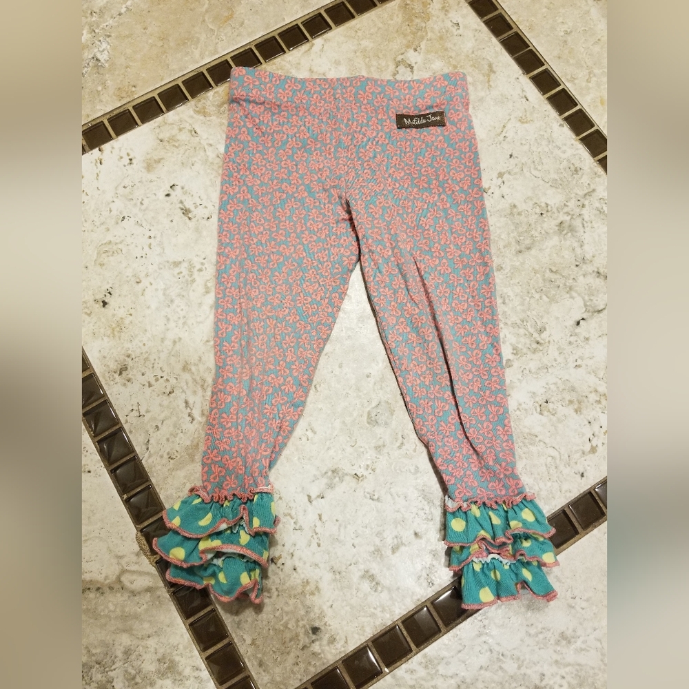 Matilda Jane Pink Floral Ruffle Leggings size 2